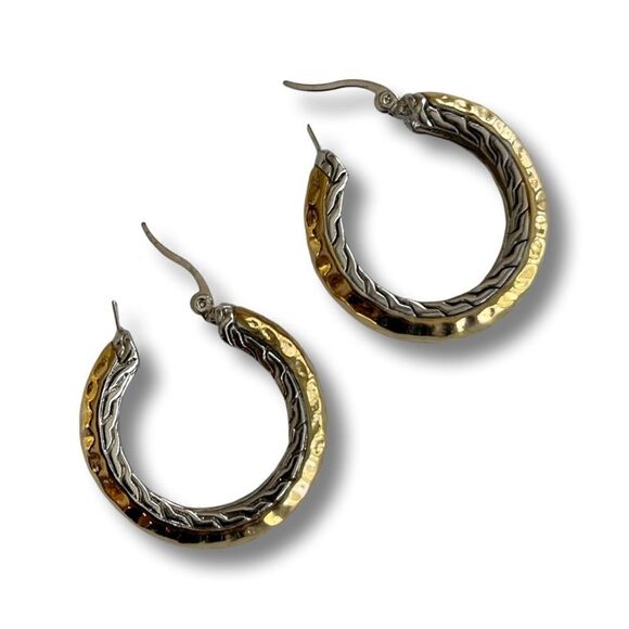 Large Textured Hoop Earrings in Gold and Silver - NWT - Picture 1 of 8